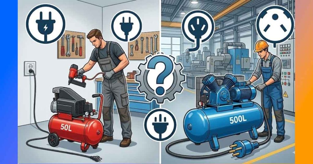 Когато разглеждате професионални бутални компресори, решението между монофазен (220V) и трифазен (380V) модел трябва да бъде продиктувано не само от наличното електричество